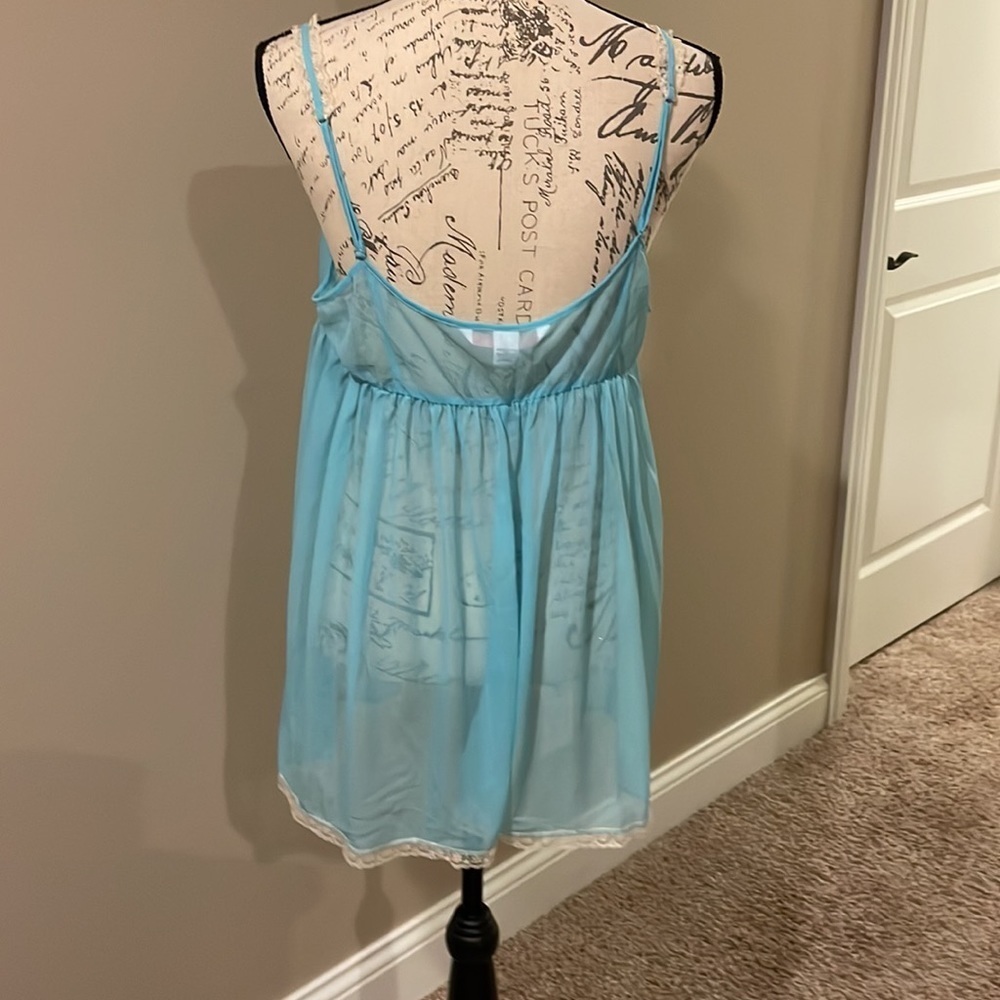 NWOT Vintage Victoria’s Secret blue sheer babydoll chemise matching thon… - Picture 3 of 8